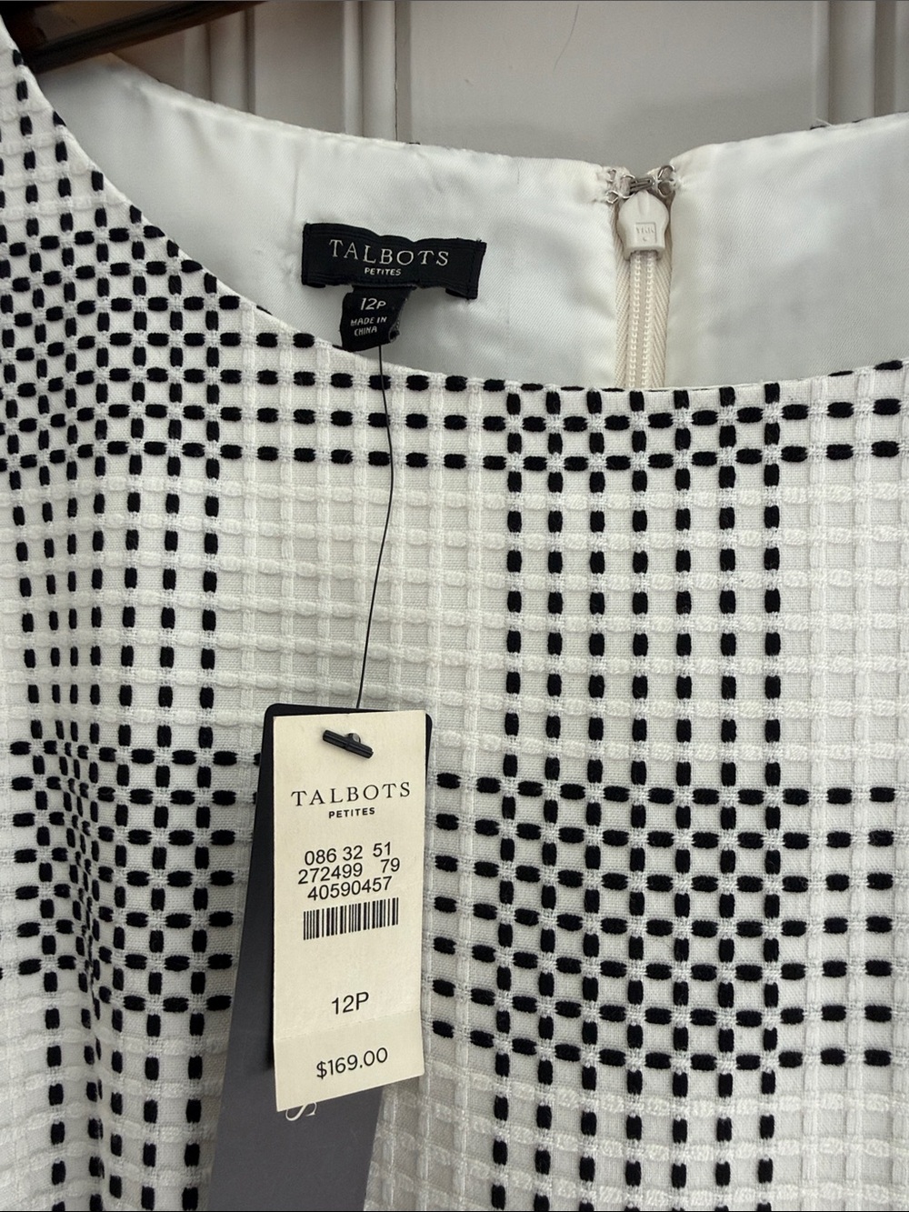 Talbots White and Black Check Sleeveless Fit & Flare Dress - Picture 2 of 4